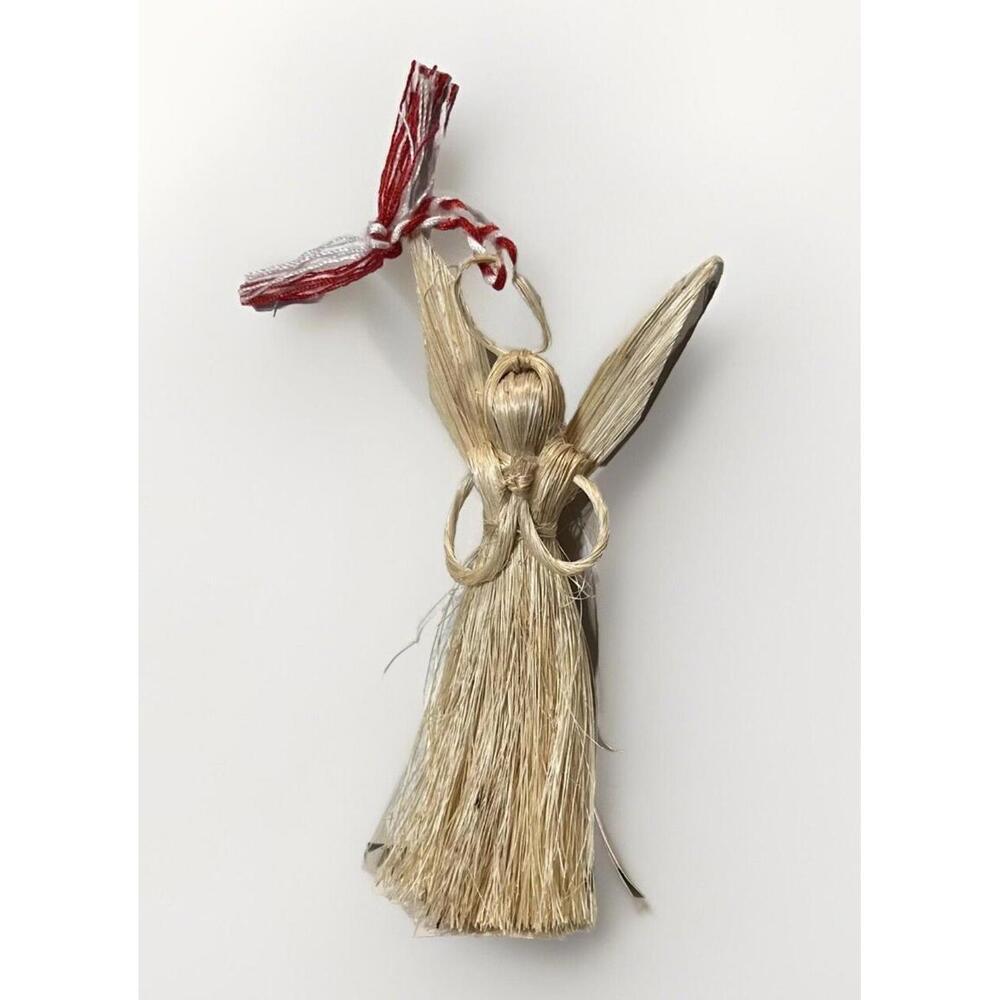 Vintage Handmade Straw Angel Doll Praying Angel 4” Tall Natural Raffia